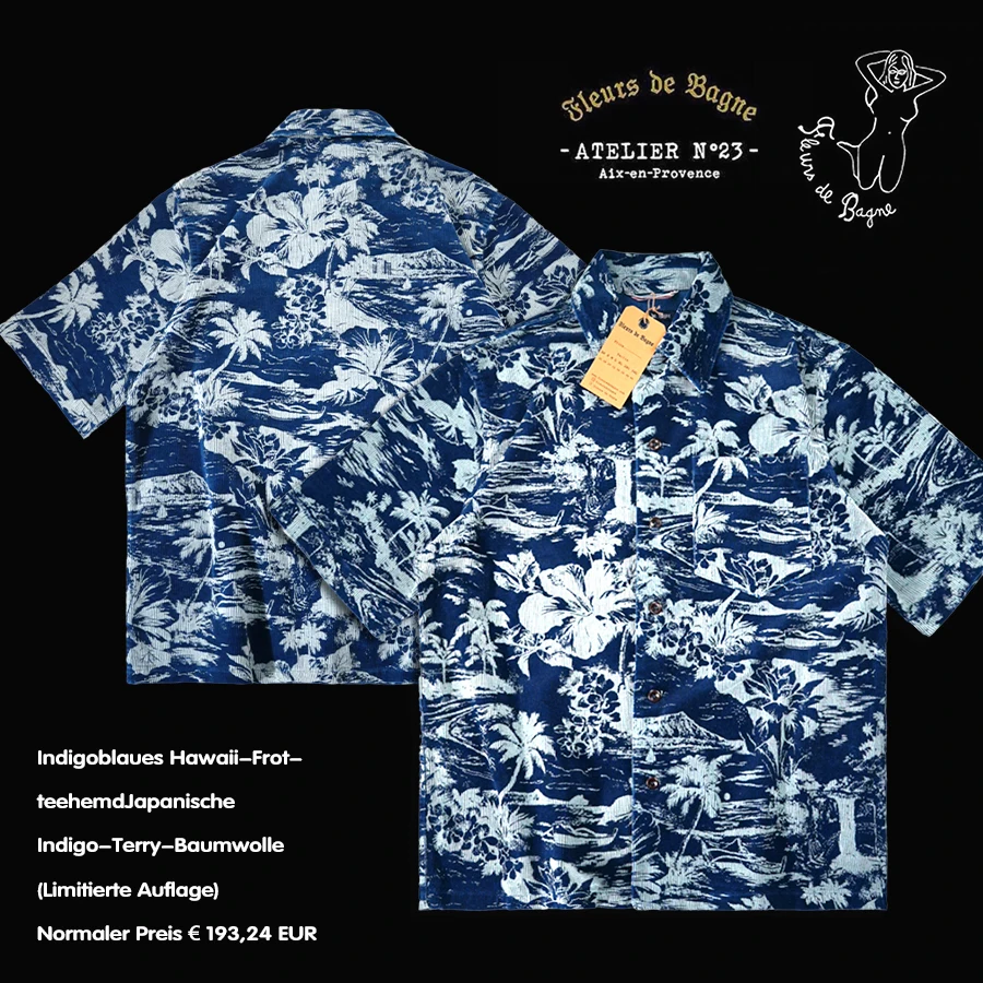 

Эксклюзивная гавайская рубашка Fleurs De Bagne в японском стиле индиго