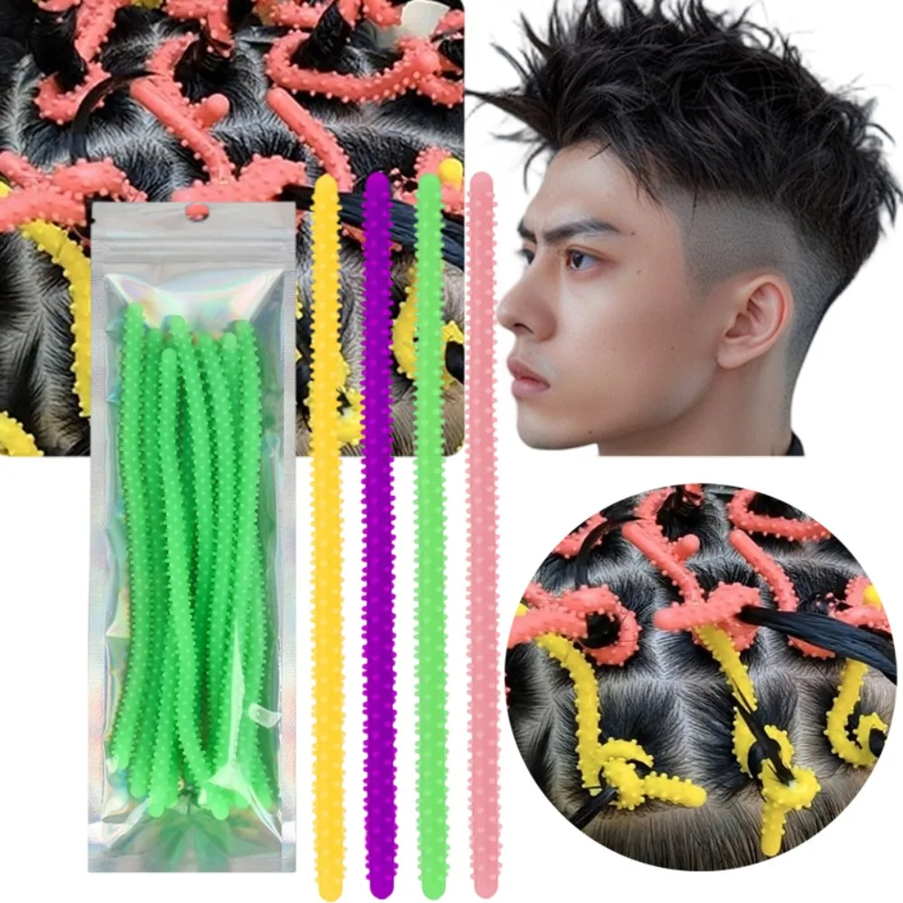10Pcs Men Spiral Hair Perm Rods Twist Hair Styling Sticks Soft Rubber Hair Twist for Barbershop Hairstyle DIY Hair Curling Tools
