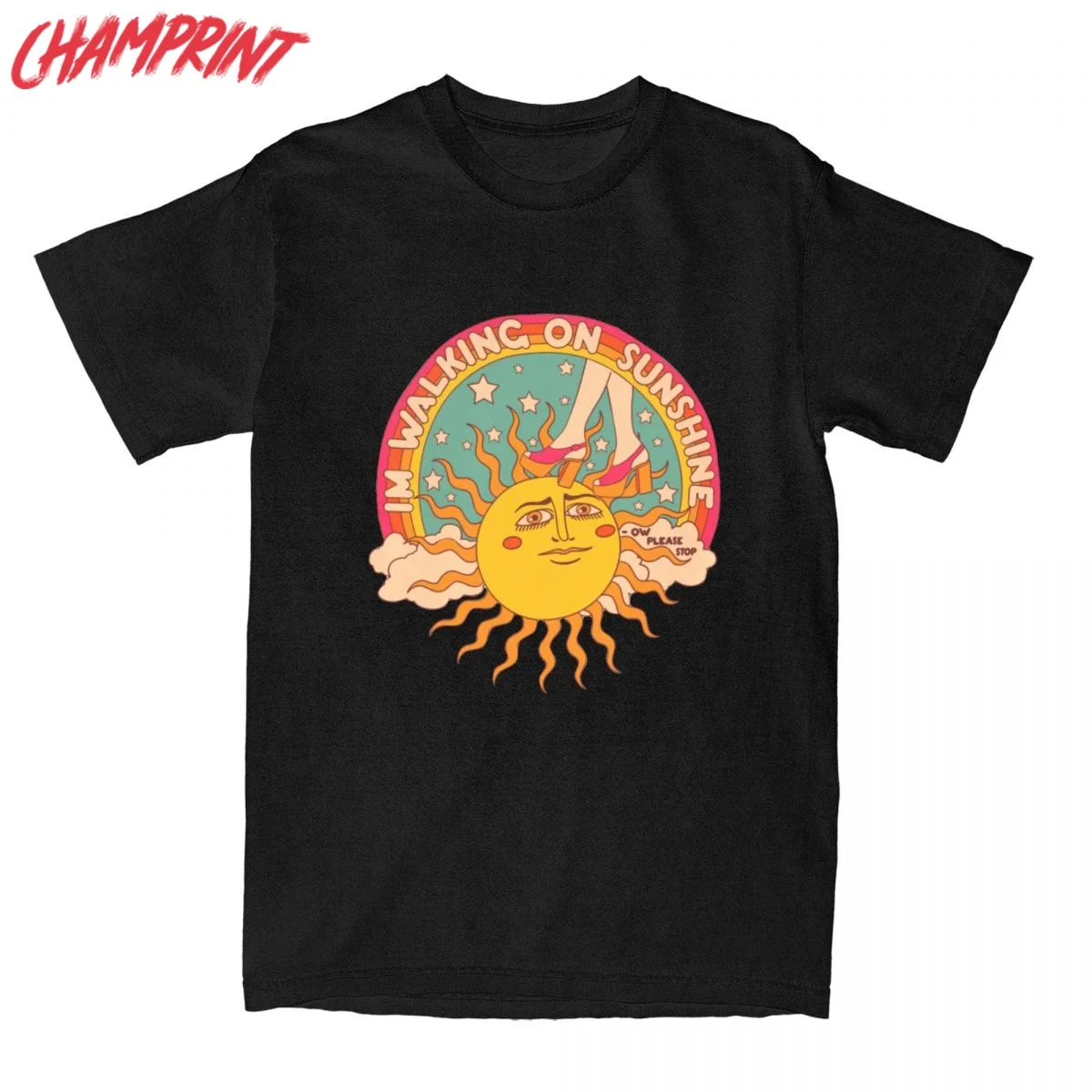 Men T-Shirt Vintage Sun Moon Girl Funny Cotton Tee Shirt Short Sleeve 80s Aesthetic T Shirts Round Collar Tops Plus Size