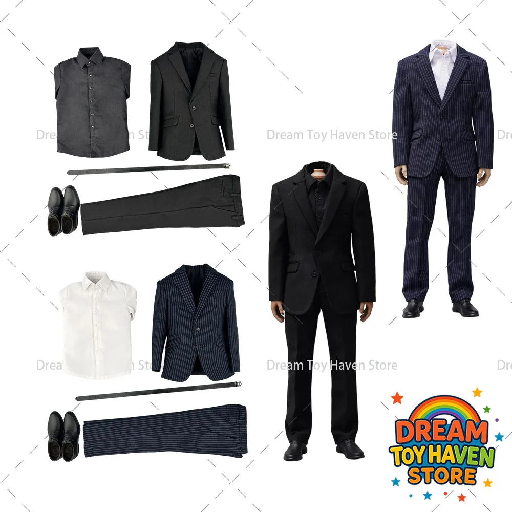 

A018 1/6 Men's Handsome Long Sleeve Lapel Coat Trousers Shose Formal Suit Set Clothes Fit 12Inch Action Figure Soldier Dolls
