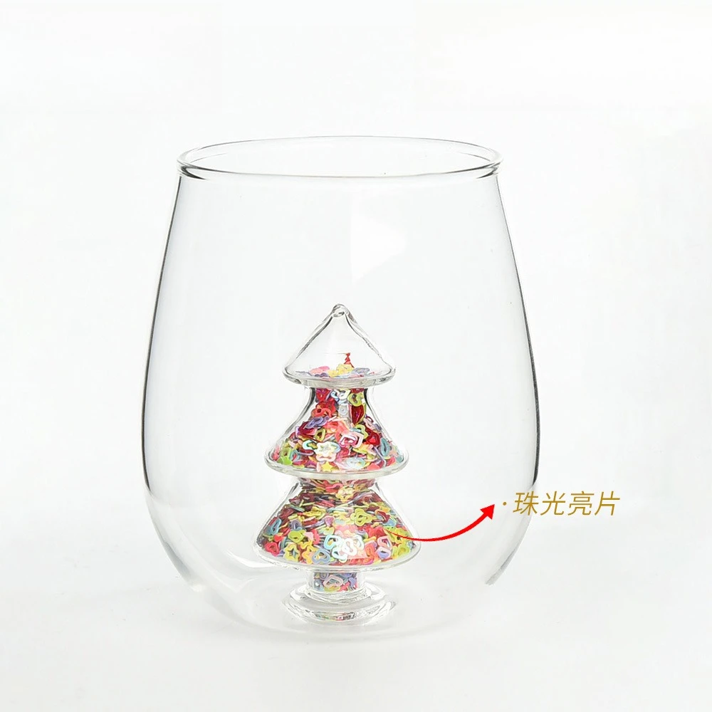 

Creative Christmas Tree Glass Cup with 3D Colorful Glitter for Milk Juice Water