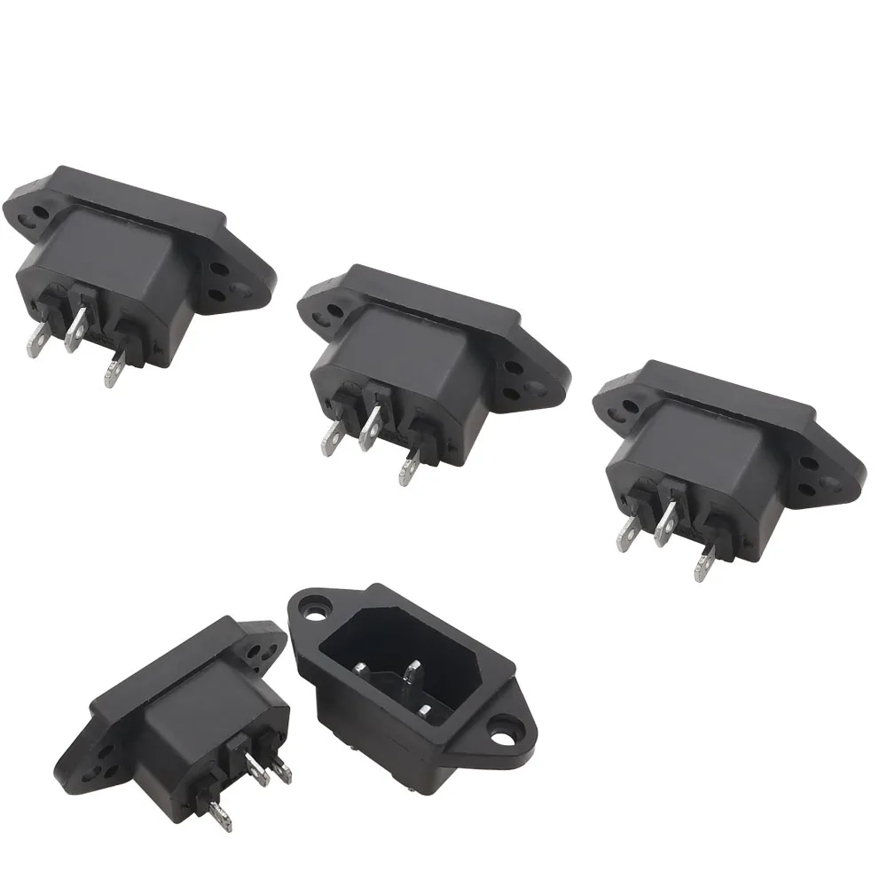 2/5Pcs IEC320 C14 3 Pin AC 250V 10A Mount Power Inlet Male Plug Socket Connector Black