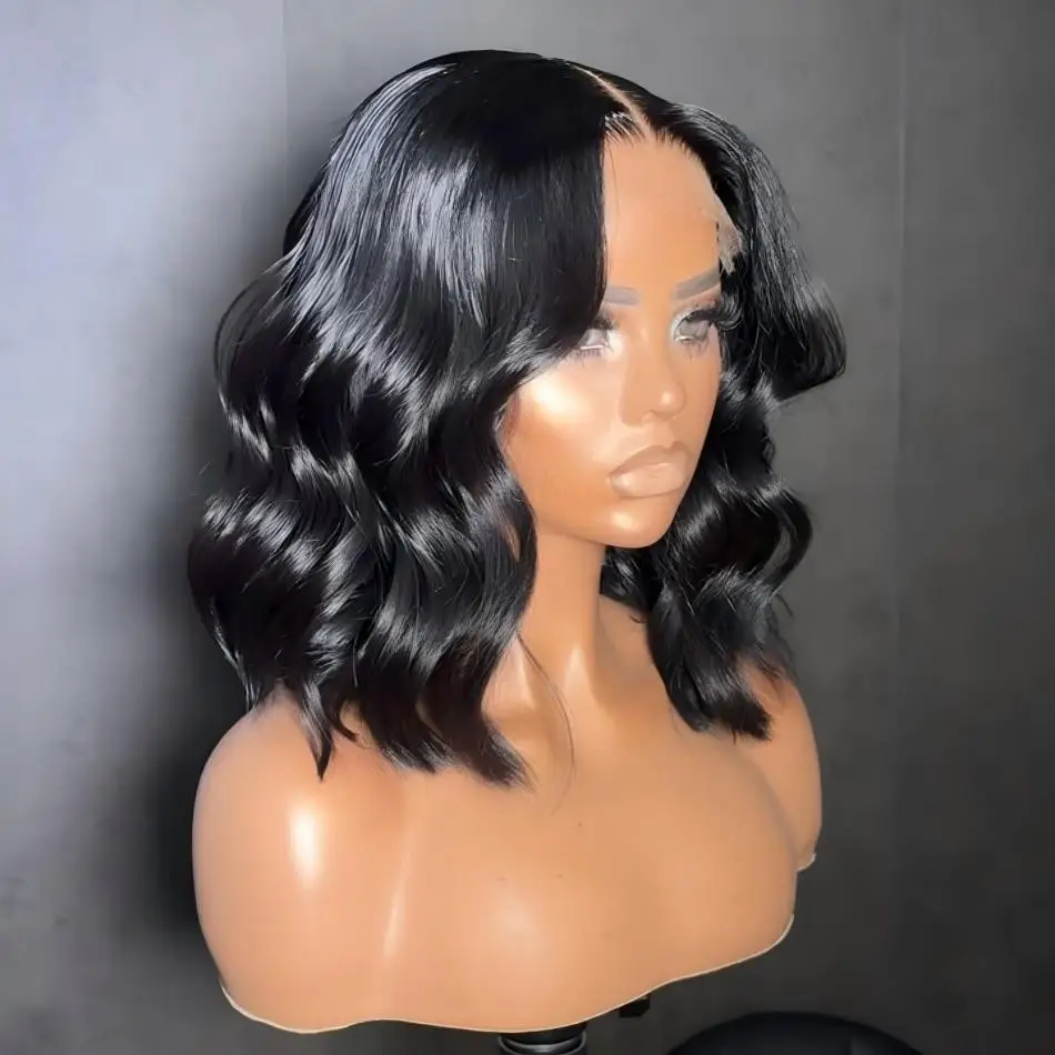 

Парик Bob Wig из натуральных волос, короткий, с эффектом Body Wave, 13x6 HD Lace Front, без клея, плотность 250%, предварительно выщипанные пряди, натуральный черный цвет, 5x5 HD Lace Closure Wig