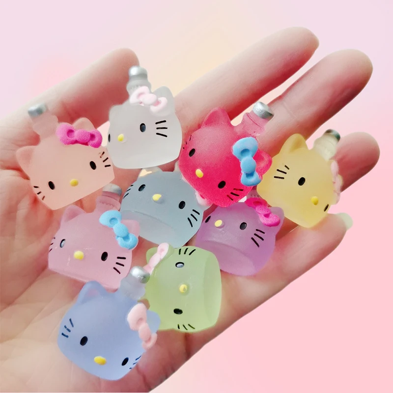 زجاجة عطر Sanrio-Cat برأس ، زينة راتنج ذاتية الصنع ، تأثير مضيء ، إكسسوارات الطعام واللعب ، KT ، جديدة