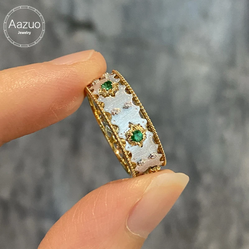 

Aazuo винтажный комплект ювелирных изделий из 18-каратного желтого золота с настоящим натуральным изумрудом и бриллиантами, роскошное кольцо в подарок для женщин, свадебная вечеринка AU750