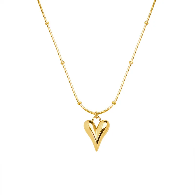 New Charming Delicate Plated Heart Pendant Necklace with Dainty  for Women Kpop Charms Stainless steel Jewelry