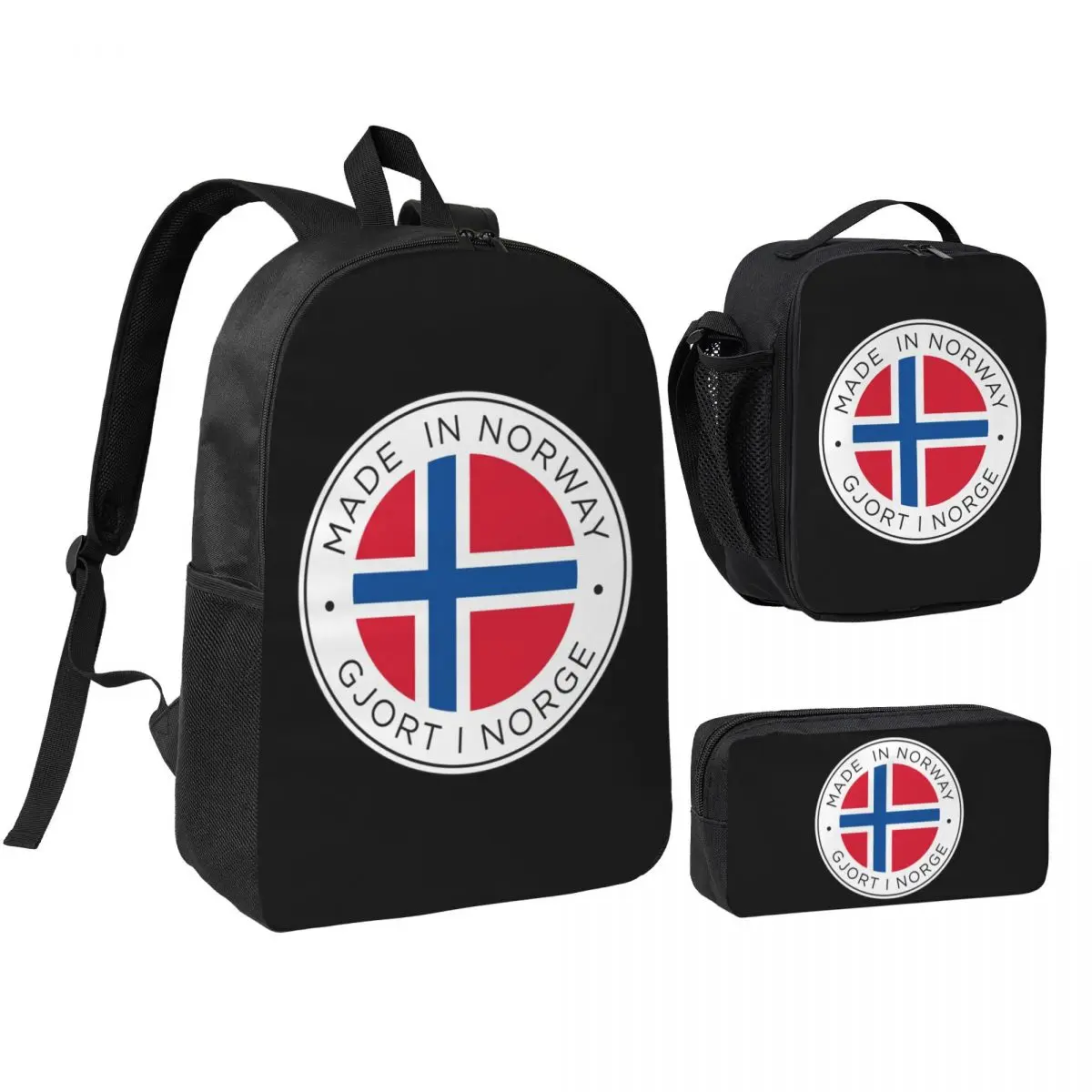 

Norway Flag Backpack Student BookBag School Bag Shoulder Bags 3ps Insulated Lunch Bag Pencil Case