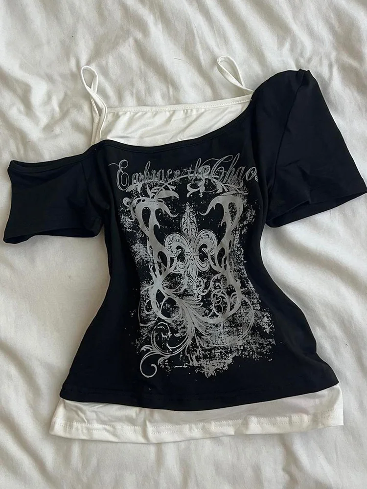 

Футболка с принтом Bla, уникальный повседневный летний топ из смеси хлопка в американском стиле ретро для молодых женщин