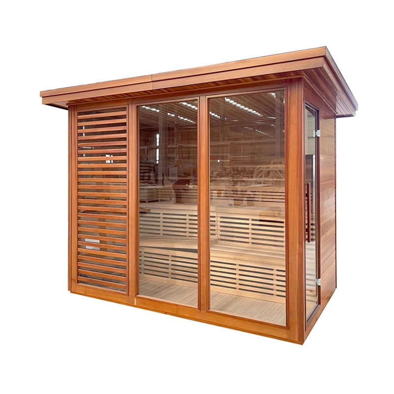 Outdoor SaunaLuxury Solid Canadian Hemlock 3-4 Person Outdoor Sauna Room With Electric Sauna Stove Heater Easy Assemble