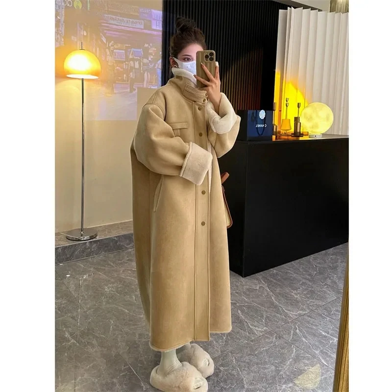 

Winter Long Double-Faced Fur Coat Women Korean Loose Thicken Warm Faux Suede Fabric Lamb Fur Jacket High-Quality Female Overcoat