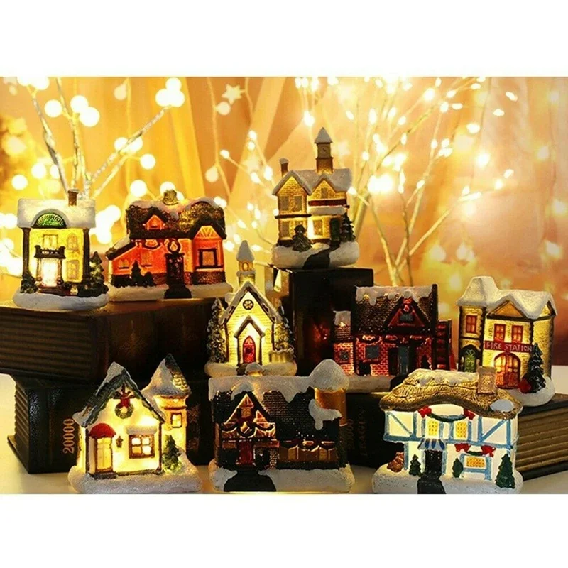 سطوع LED تضيء مشهد منزل القرية الصغيرة زينة عيد الميلاد ديكور عيد الميلاد منزل عيد الميلاد
