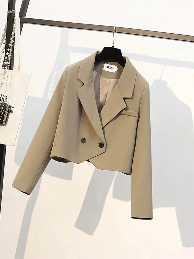 jmprs Fashion Women Blazer Long Sleeve Elegant Button Crop Jacket Notched Collar Korean Fall Female Coat