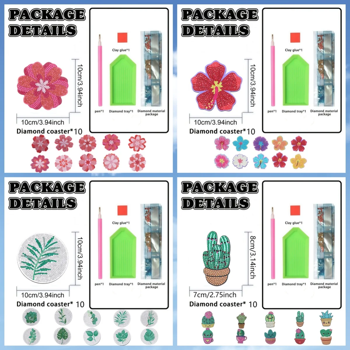 10 DIY flower-shaped pattern diamond painting art set coasters without stands for daily beverages, coffee and tea decoration