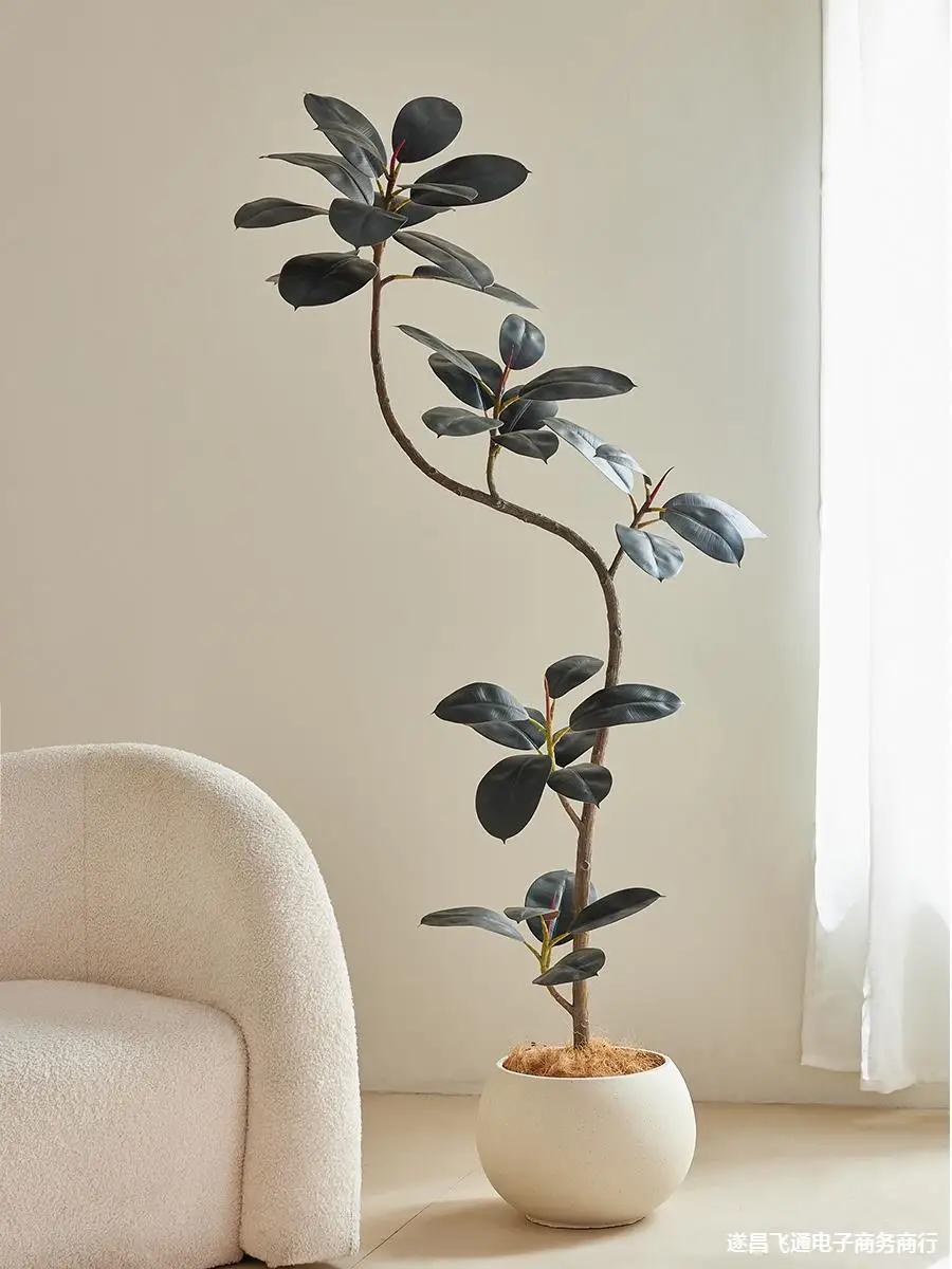 Rubber tree simulation green plants high-end luxury living room ornaments large-scale landing and quiet wind bionic fake plants