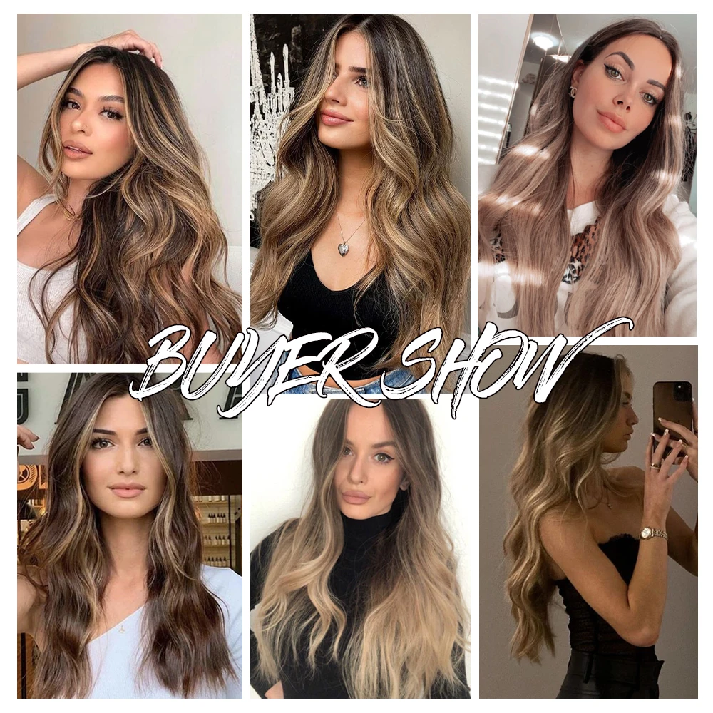 EASIHAIR-Perucas Sintéticas Longas Ombre para Mulheres, Castanho Claro, Loiro, Ondulado À Água, Parte Média Natural, Cabelo Diário, Cosplay,