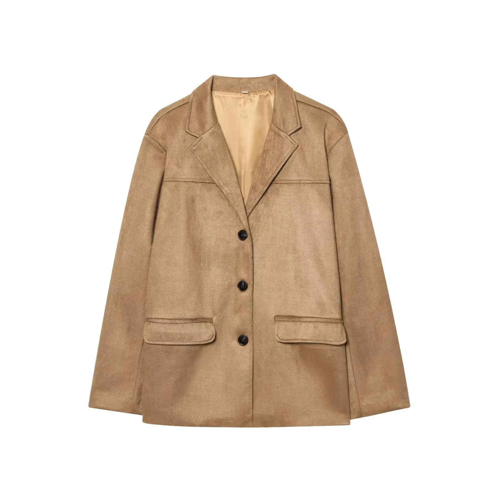 Herfst Dames Suède Blazer Lange Mouw Casual Veelzijdige Europese Minimalistische Jas Herfst Winter Stijlvolle Bovenkleding