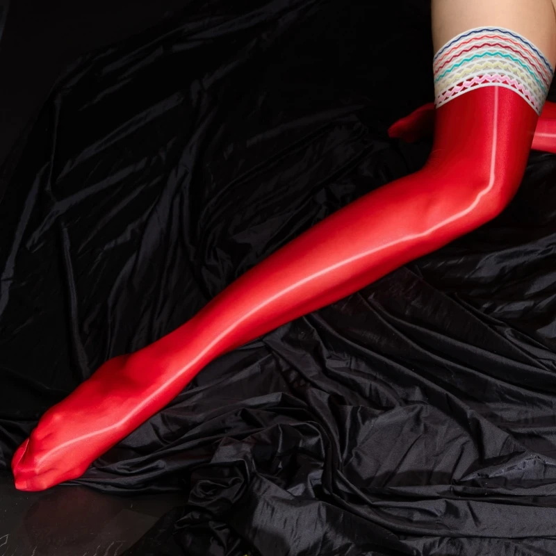 Contrast Color Oil Shiny Reflective Thigh High Stockings Women Sexy JK Summer Soft Satin Glossy Smooth Party Cosplay Medias