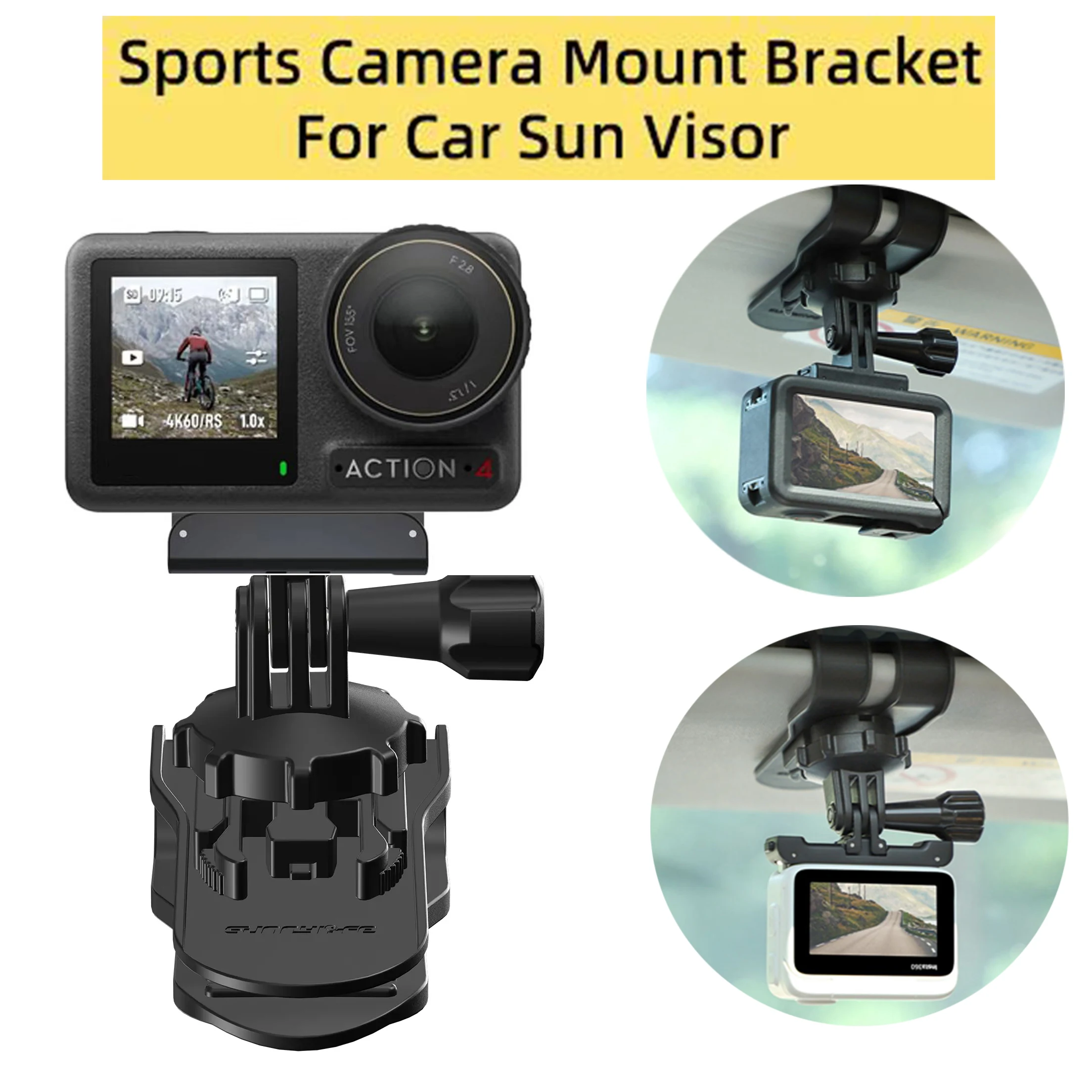 

For Gopro 13 Insta360 X4 Ace Pro DJI Action 4 Car Sun Visor Mount Action Camera With 1/4 inch Adapter Action Camera Accessories