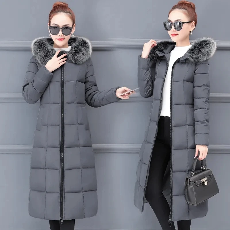 

2022 Autumn Winter New Down Cotton Korean Fashion All-match Casual Cotton Coat Women Large Size Long Over Knee Thick Warm Jacket