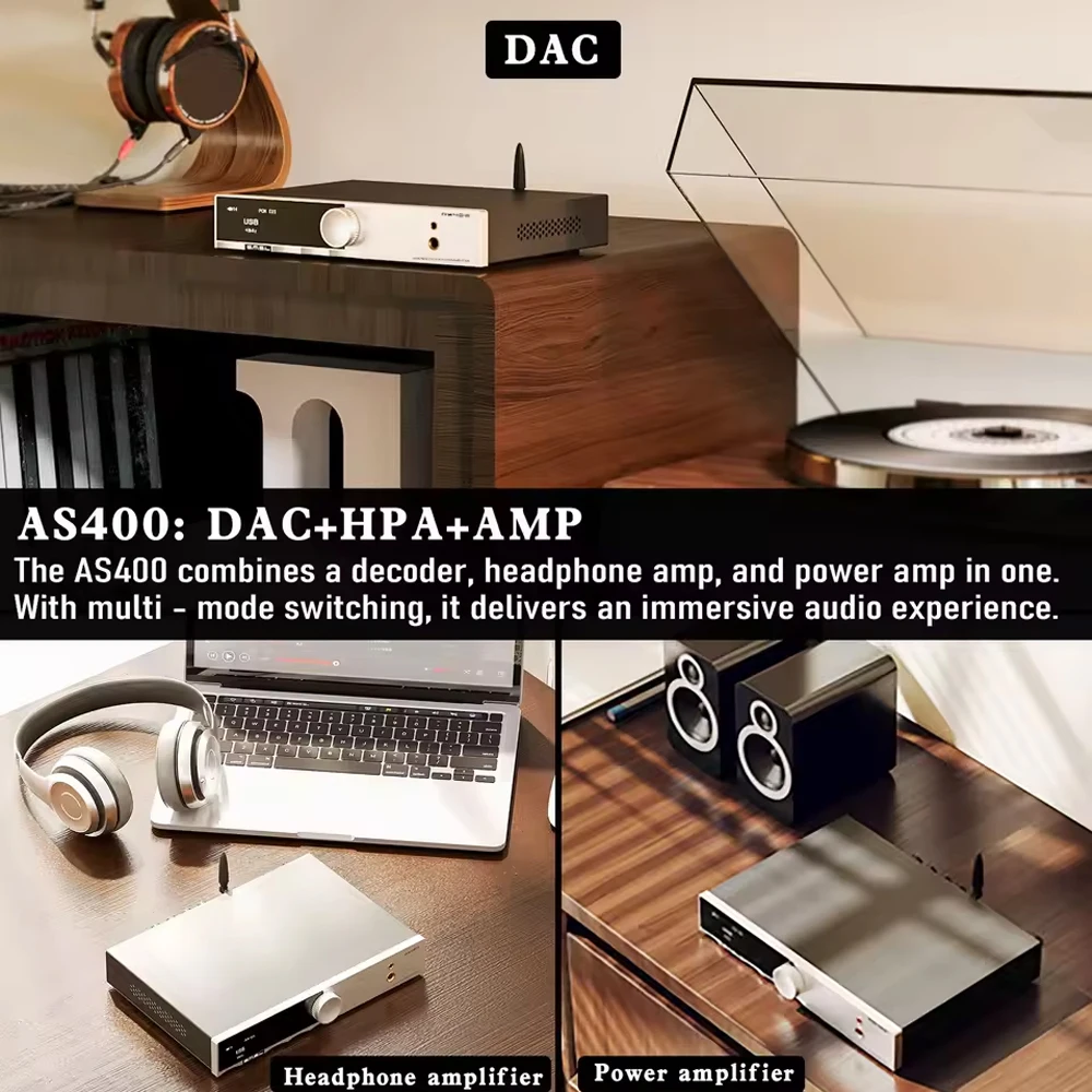 SMSL AS400 Power Amplifier DAC Headphone AMP MQA-CD MM Phono Support Bluetooth USB Optical Coaxial Remote Control Audio Decoder - Image 3