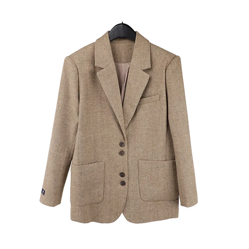 Shpmishal Retro Fashion Suit Jacket 2025 Winter New Korean Version High-end Suit Women's Loose Casual Coat Female Clothing