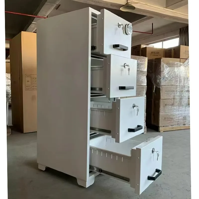【Fashionable】4-Drawer Steel Fireproof Office Storage Safe Fire-Resistant Filing Cabinet with Independent Key Combination  Electr