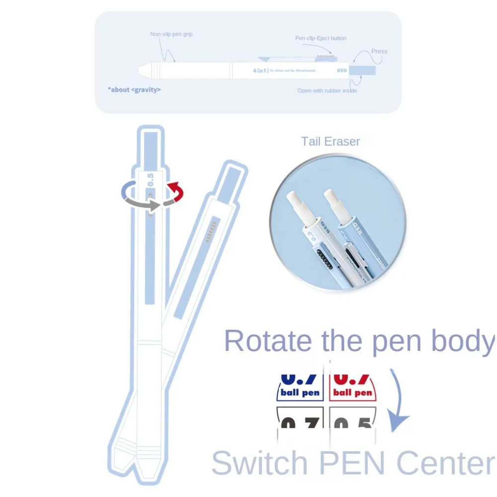 Stylo à bille multifonctionnel quatre en un, noyau de plomb 0.5mm, créatif, quatre couleurs, gravité, papeterie