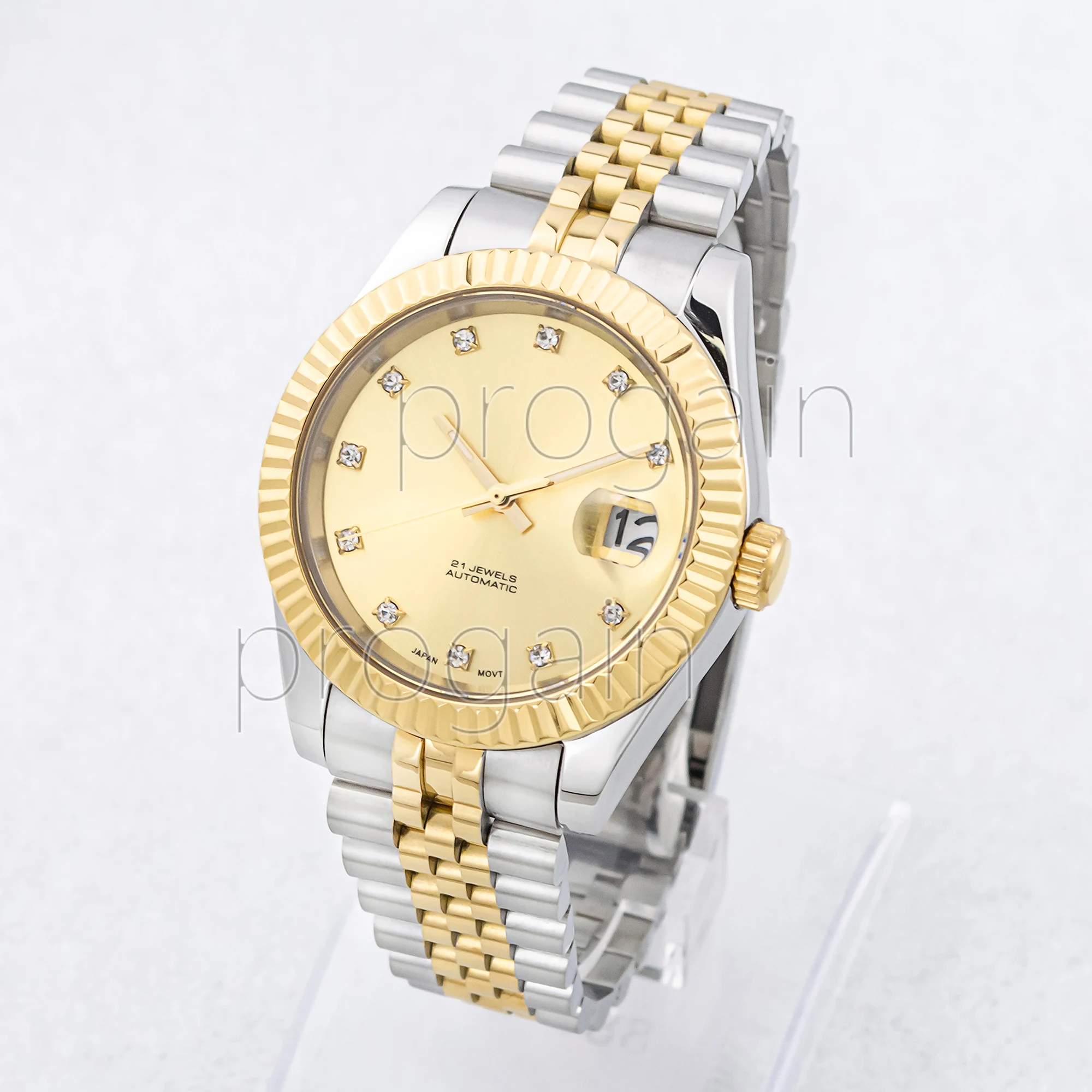 Automatic Mechanical Watch Man Business Leisure Stainless Steel Wristwatch NH35 Luxury Two Tone Luminous Waterproof Watch