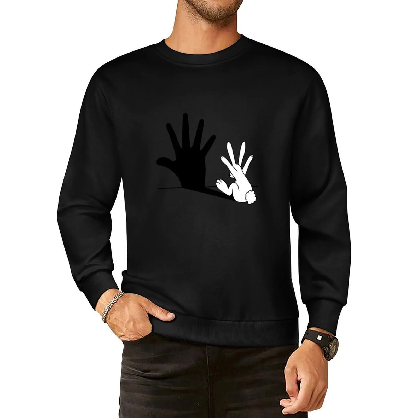 

Rabbit Hand Shadow Pullover Hoodie japanese style mens clothing men's sweat-shirt set men's sweat-shirt sweatshirt for men