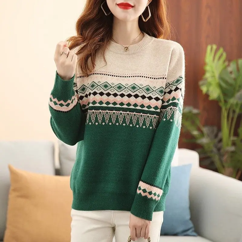 Round O Neck Ladies Pullovers Clothes Long Sleeve Clothing Sales Original Warm Korean Youthful Lazy Style Women's Knit Sweater