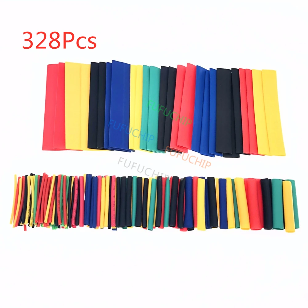 127/140/328/530 Stück sortierte Polyolefin-Schrumpfschläuche, Schlauch, Kabelhülsen, Wickeldraht-Set, 8 Größen, mehrfarbig/schwarz