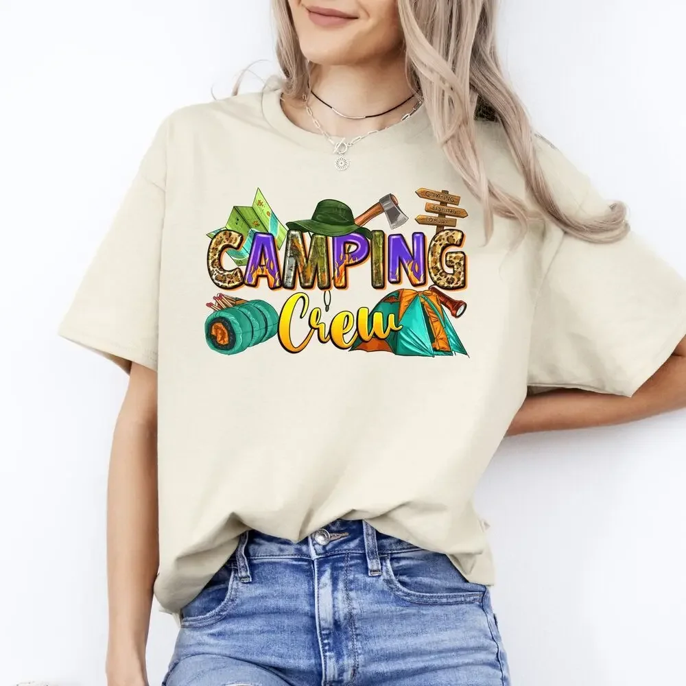 Camping crew T-Shirt Summer camp squad Unisex tee White Sand Sport Grey tops Unisex Summer Short Sleeve