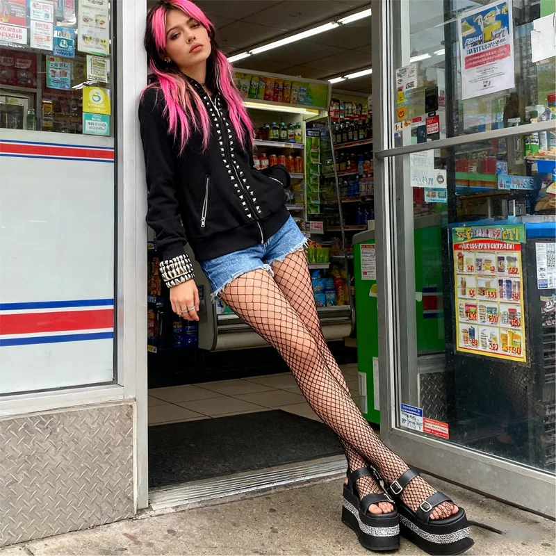 Y2K 뉴 이모 패션 리벳 지퍼 후드티 여성 하라주쿠 블랙 오버사이즈 후드티 고딕 레트로 클래식 스웨트셔츠 겨울 의류