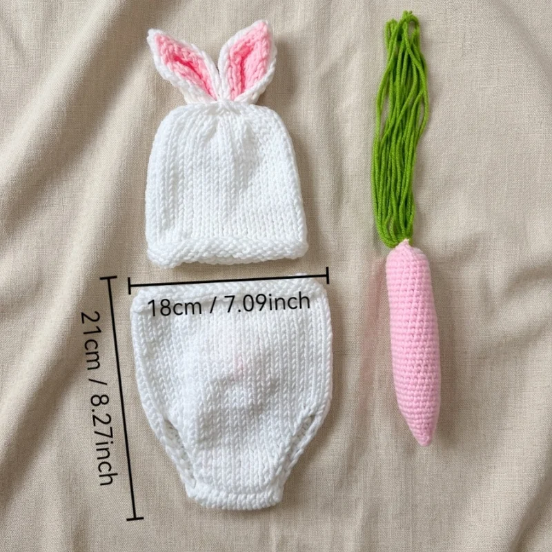 Cute Newborn Baby Photography Prop Gift Set Knitted Cartoon Pink Bunny Shorts Hat CarrotNewbornPhotoShootCostumeBaby Shower Gift