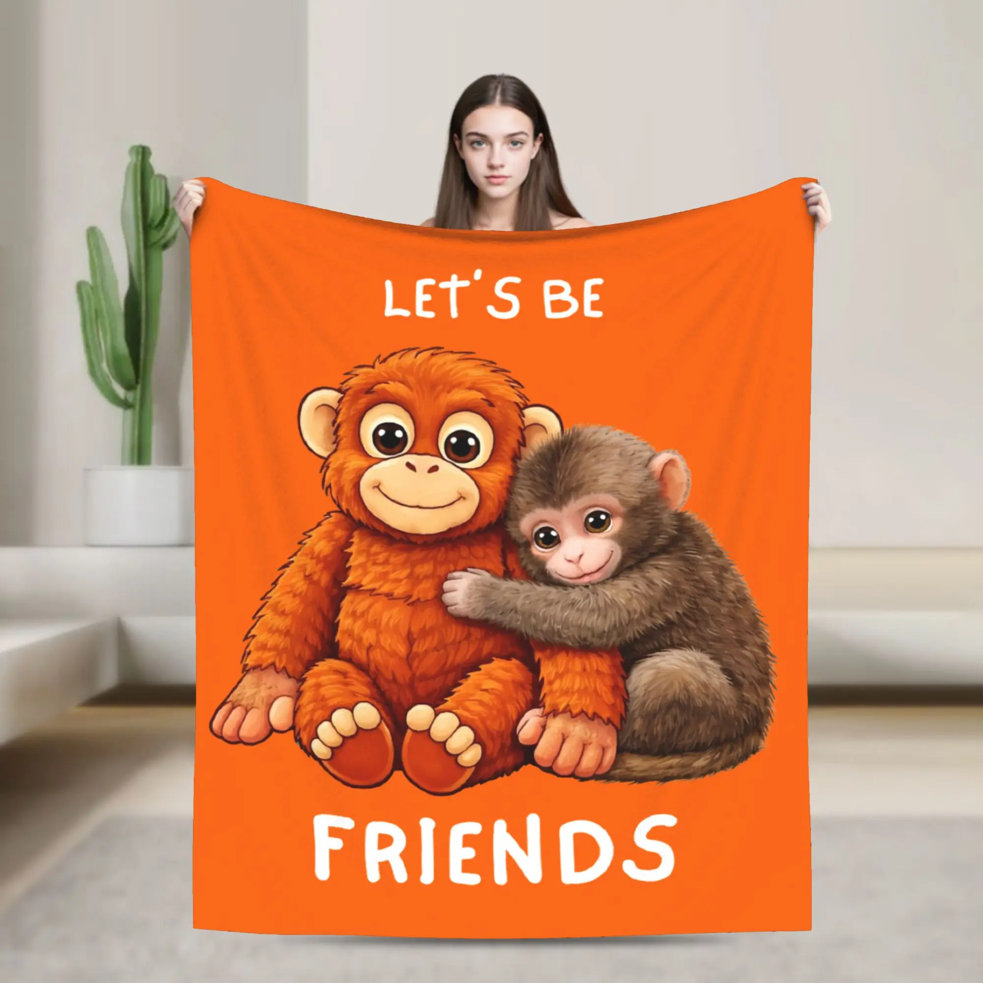 

Hang in There Punch Monkey Let's Be Friends Blankets Flannel Multi-function Soft Throw Blanket for Sofa Outdoor Bedspreads