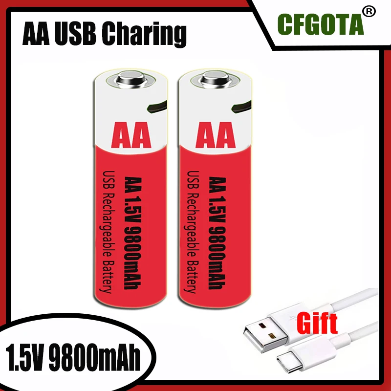 Fast charging 1.5 V rechargeable battery AA1.5V 9800mAh lithium battery replacement LED flashlight, camera, keyboard and mouse