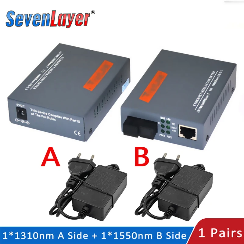 Gigabit Fiber Optical Media Converter HTB-GS-03 A&B 1000Mbps Single Mode Single Fiber SC Port External Power Supply