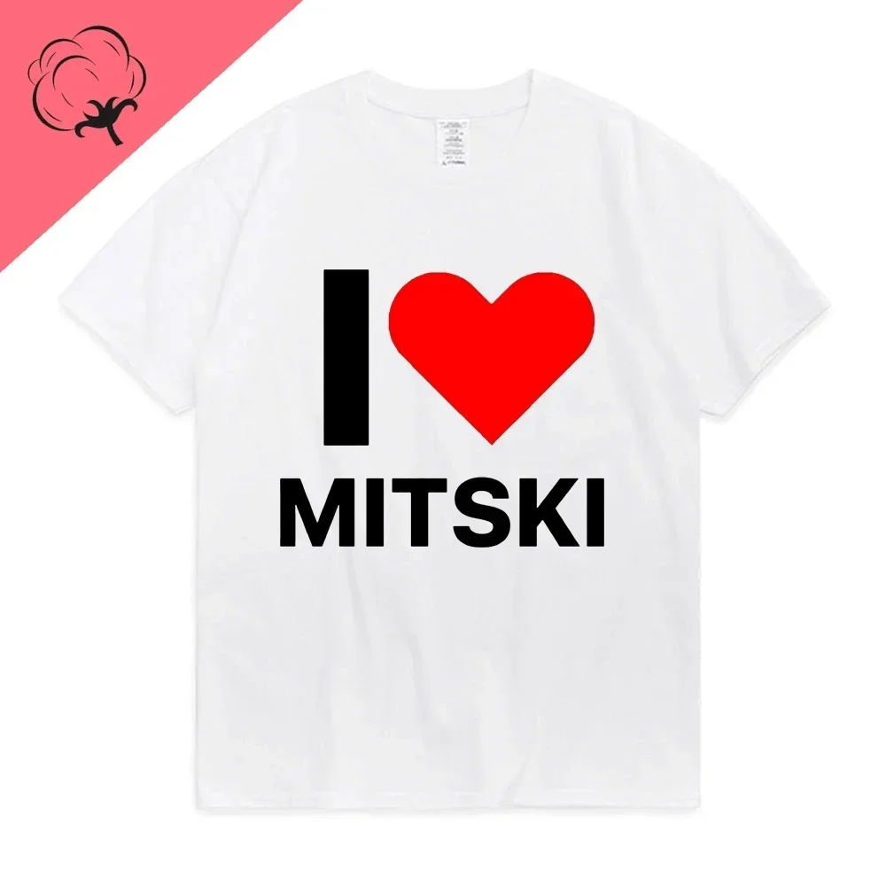 I Love Mitski Letter Graphic T-shirt Men's Summer Short Sleeve Crewneck Tshirt Fashion Harajuku Unisex Novelty Design Love Tee