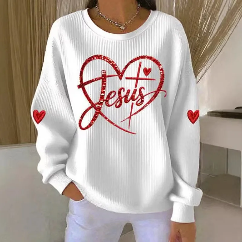 

Свитшот ValentineHeart: свободный крой, графический принт, романтичный дизайн, повседневный, оверсайз, с изображением любви, из мягкого хлопкового трикотажа, с круглым вырезом, 3D-эффект