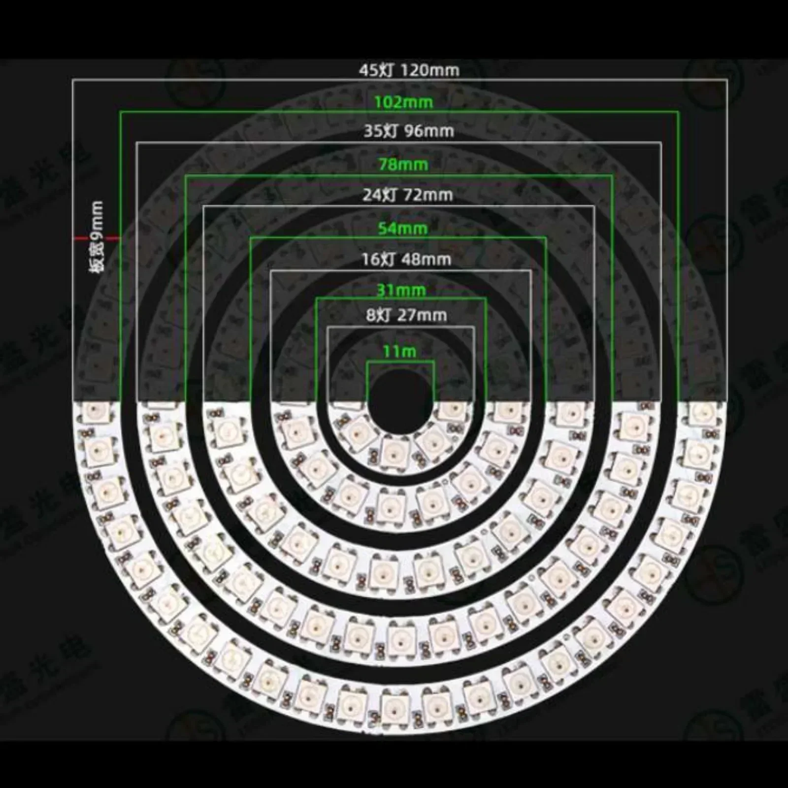 WS2812B 5050 RGB LED Ring 7 / 8 / 12 / 16 / 24 / 60 بت ضوء المصباح مع السائقين المتكاملة WS2812 لـ Arduino Raspberry Pi