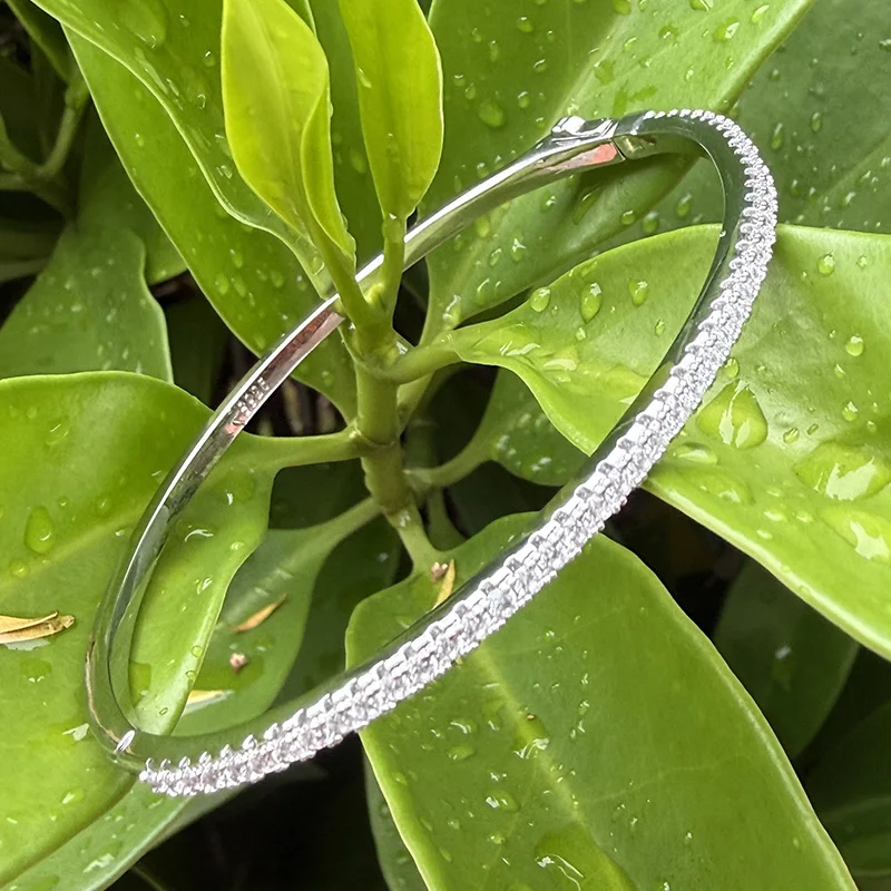 S925 Sterling Silver Tennis Bangle Zircon Wedding Jewelry For Women For Gift Rivet Design Top Quality Fashion Bangle  Jewelry