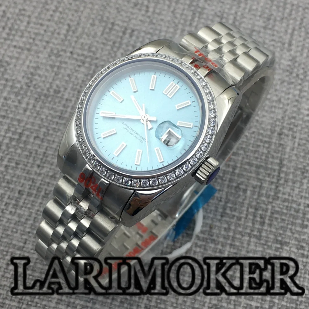 LARIMOKER Women's Mechanical Diving Watch 31MM Diamond Decorative Case Blue Dial Luminous Sapphire Glass NH05 Automatic Movement