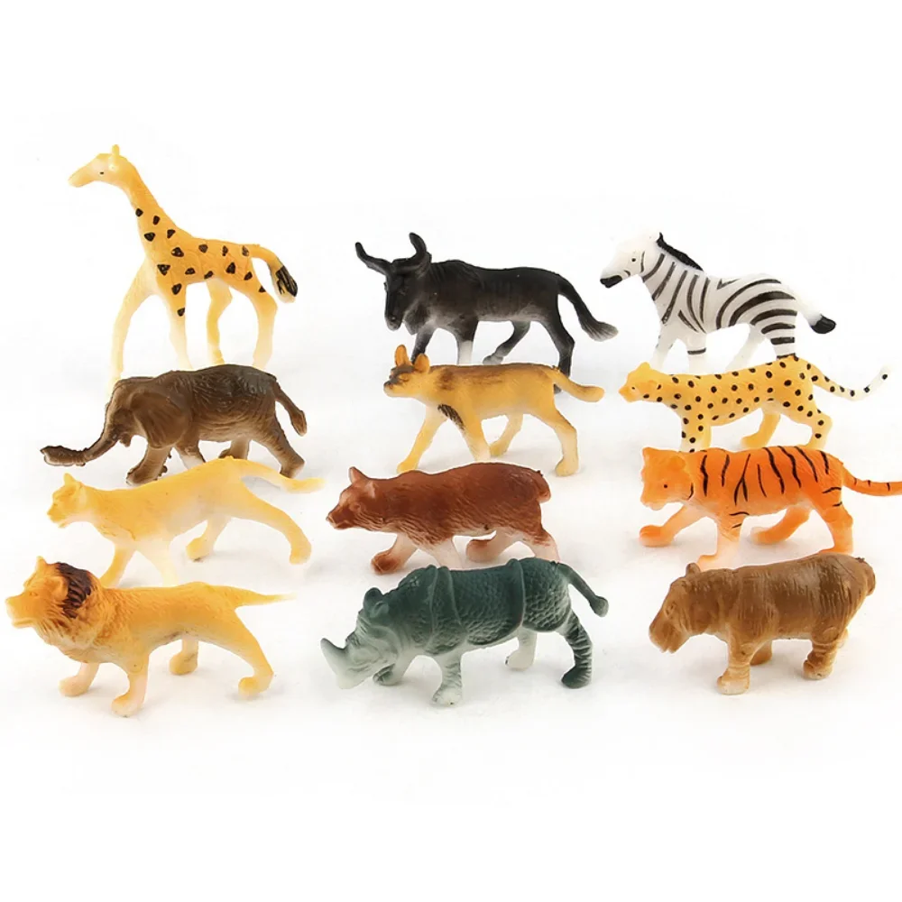 12pcs/Set Realistic Animal Figurines Simulated wild animal Action Figure Tiger elephant Model Educational Toys for Children Gift