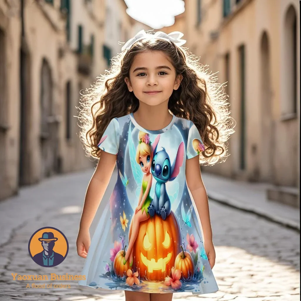 

2025 Stitch 3D Dress Best Selling Kids Teens Girls Cartoon Print New Summer Party Trendy Fashion