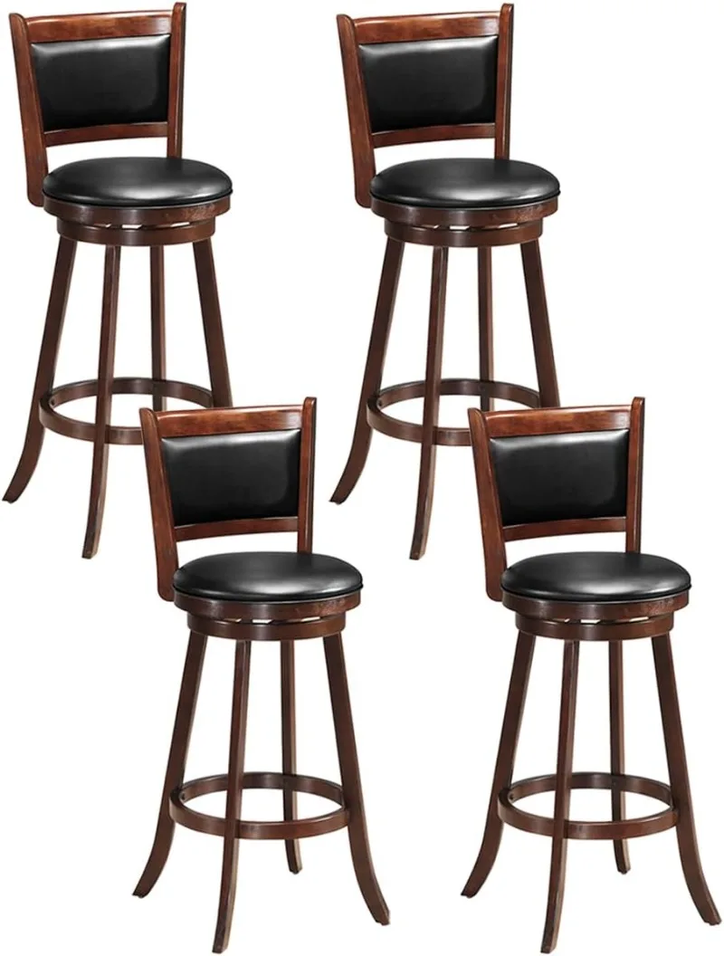 

Bar Stools Set of 4 29” Bar Height Bar Stools for Kitchen Island Rubber Wood Swivel Barstools with Backs for Pub Bar Restaurant