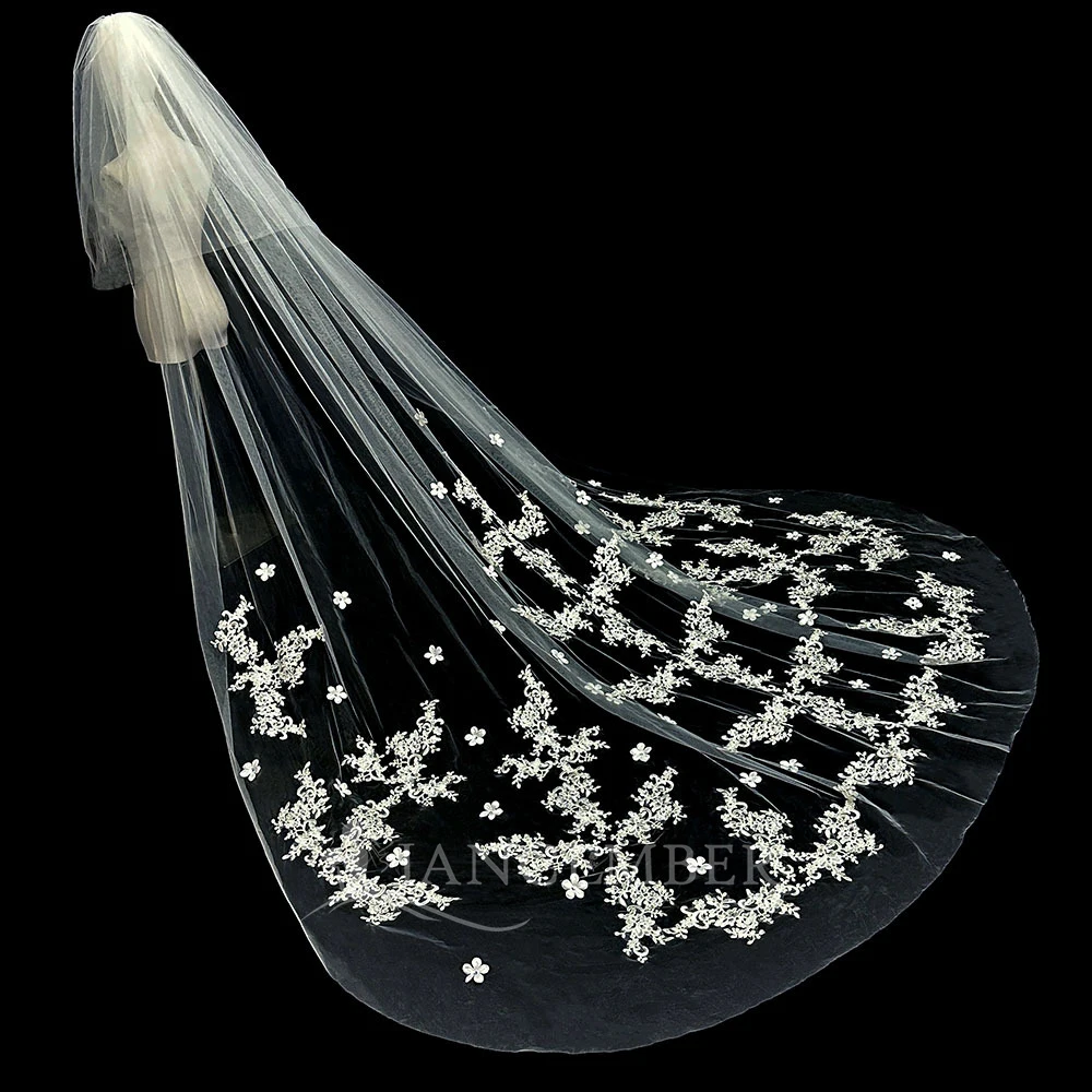 New Arrival Cathedral Wedding Veils One-Layer Lace Appliques 3 Meter Bride Wedding Accessories Bridal Veil Vestidos Novias Boda
