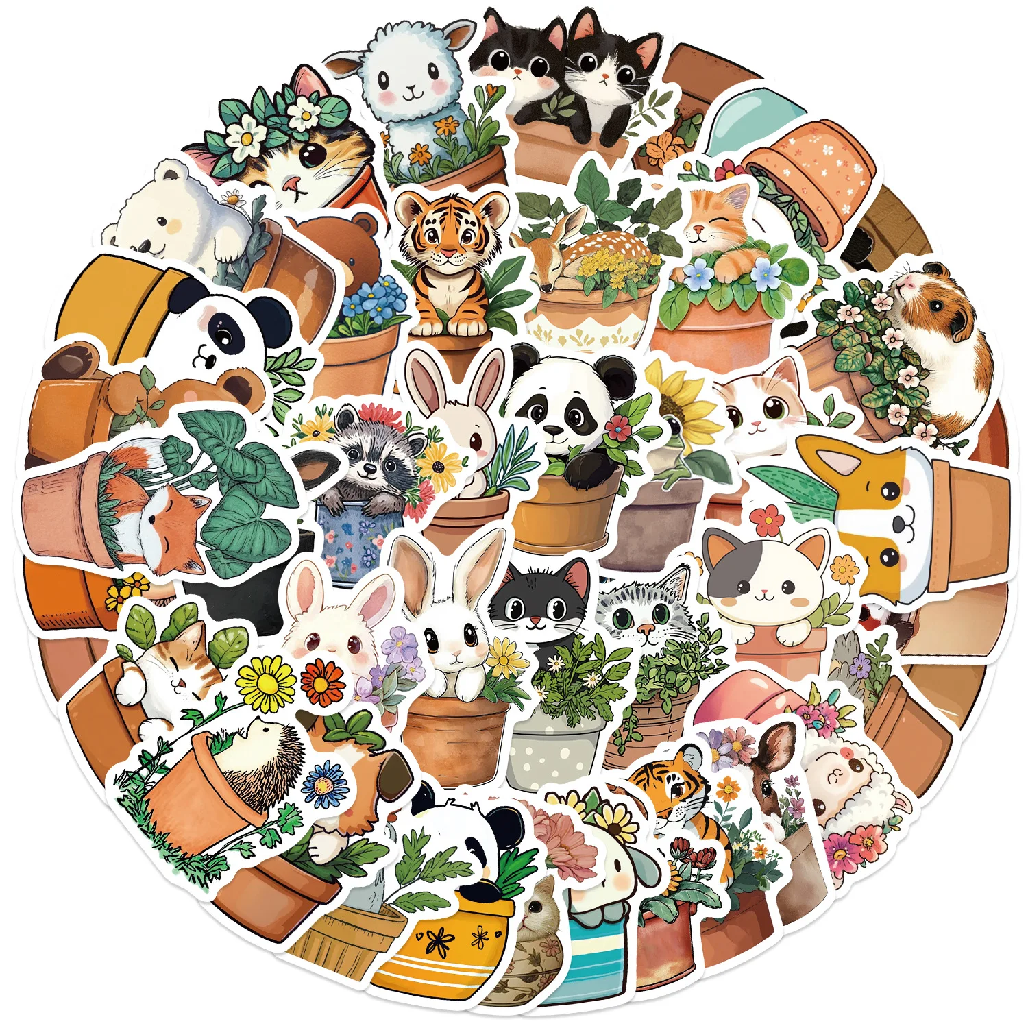 Autocollant Graffiti Animal pot de fleurs, 50 pièces, décoration mignonne, coque de téléphone pour ordinateur portable, valise, livre de bureau, autocollant étanche, jouet cadeau, DIY bricolage