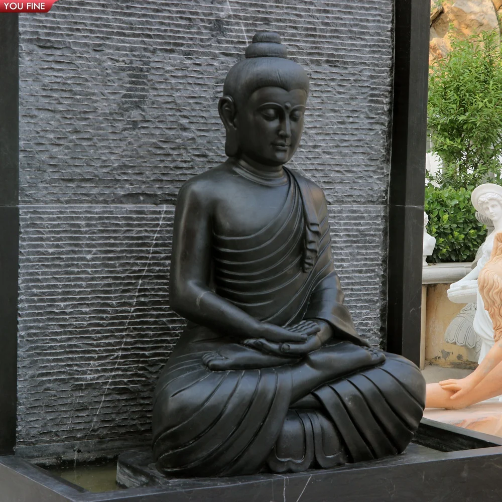 Natural  Classical Black Marble Buddha Fountain Sculpture Deposit Only