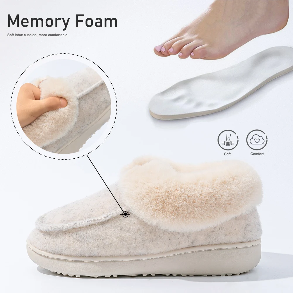 Platform Slippers Women Wedge Memory Foam  TPR Non Slip Sole Warm Fuzzy Winter Durable Bedroom Shoes Cozy Comfort image 2