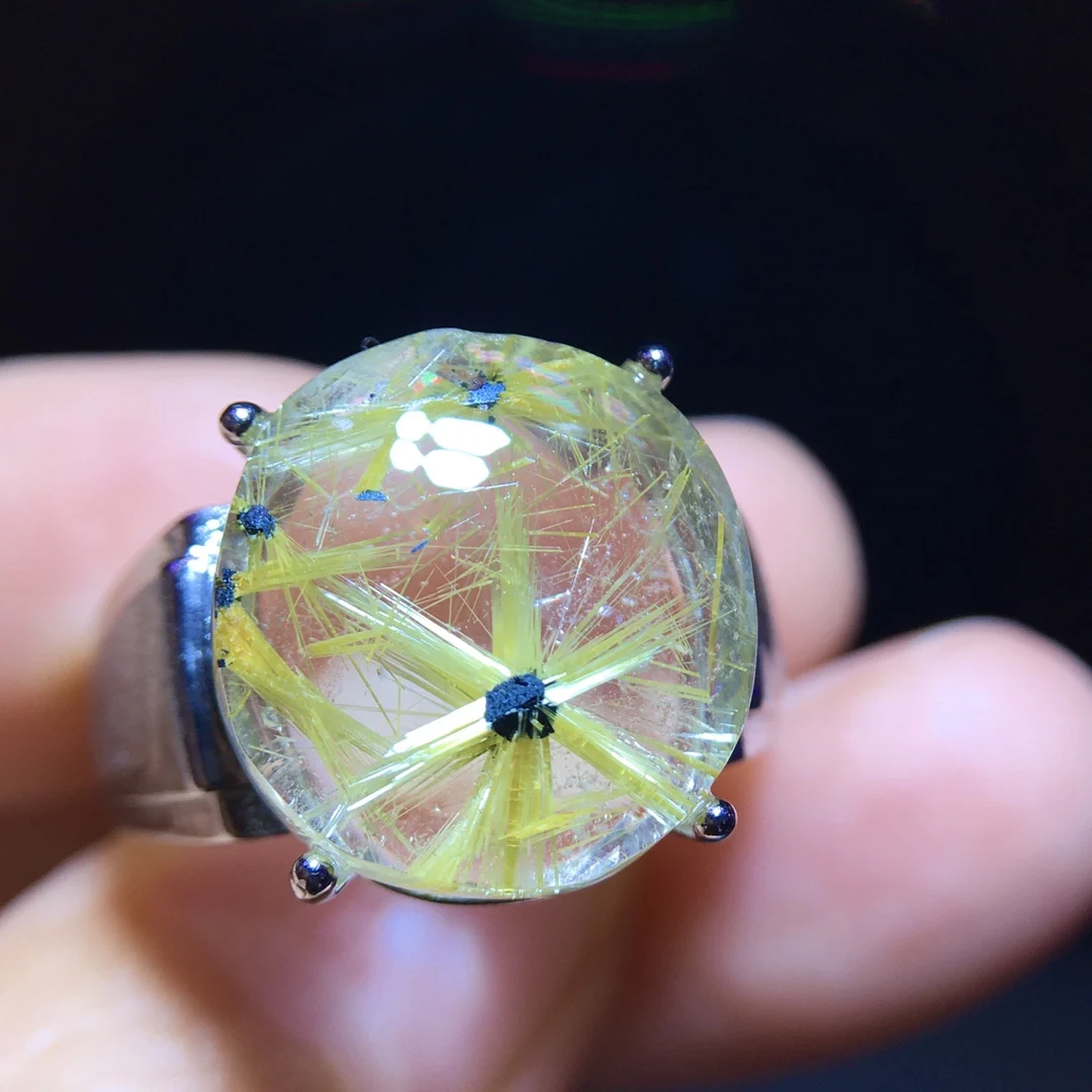 

Регулируемое кольцо из натурального золота с рутилированным кварцем, овальное, 14,3/13,5 мм, с цветком, женское серебро 925, желтые рутиловые бусины AAAAAA